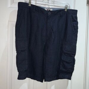 Joseph Abboud linen cargo shorts Sz 38 front zip navy blue